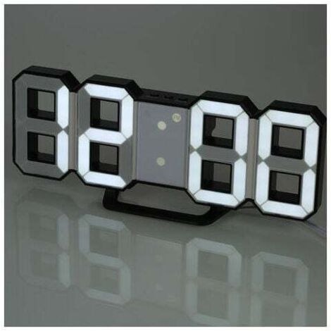 Reloj de pared LED digital, luminancia ajustable, luz blanca, carcasa negra