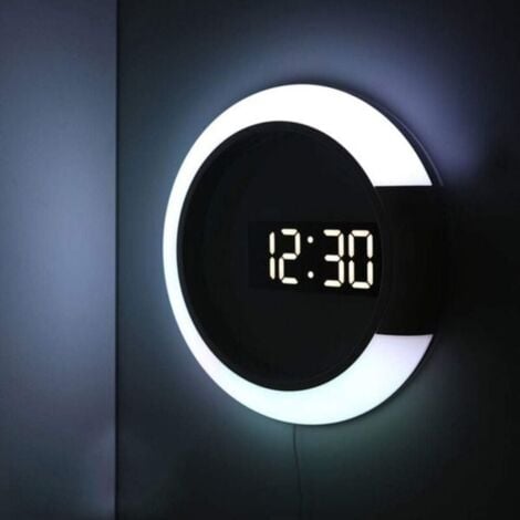Reloj de pared LED, reloj digital con control remoto creativo, espejo hueco, alarma de temperatura, cambio de 7 colores, luz nocturna para el hogar, oficina