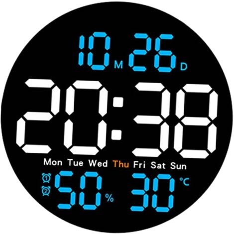 Reloj de pared LED, reloj digital, regalo para niños y adultos, calendario silencioso, reloj electrónico, despertador, para mesita de noche o restaurante, azul celeste