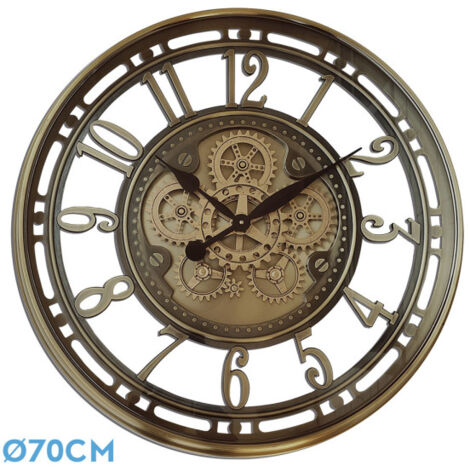 Reloj de pared MESINA bronce 70x70x8 cm engranajes con movimiento