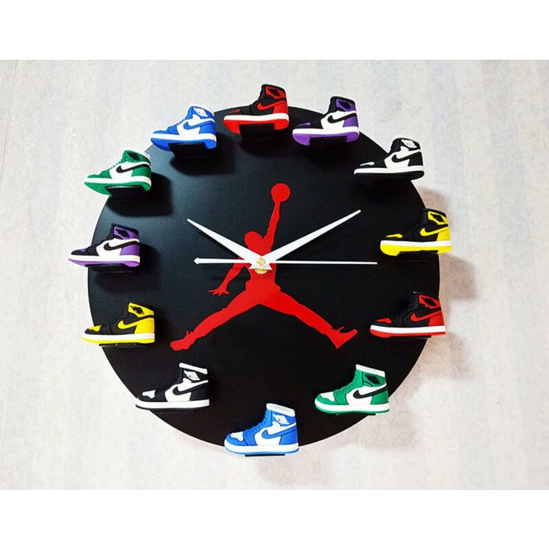 

Reloj de pared Modelo de zapato tridimensional 3d Amueblar Hogar Oficina Sport NBA Basketball Baloncesto,negro-Sin estilo de texto