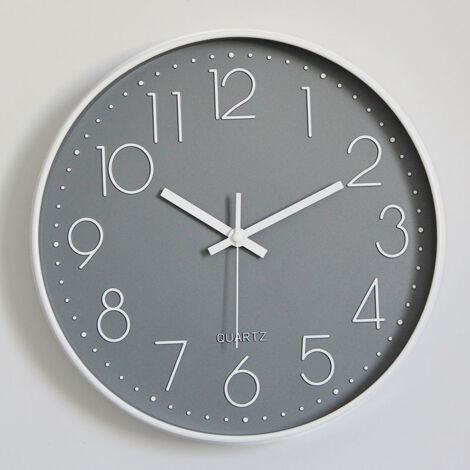 Reloj de pared moderno y silencioso, ideal para dormitorio, cocina y sala de estar, color gris, 30 cm.
