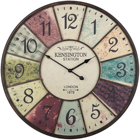 Reloj de pared multicolor de hierro envejecido diseño vintage estación de tren redondo 59 cm Boswil