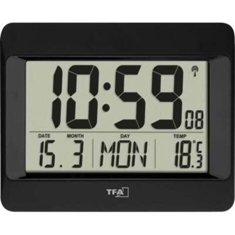 Reloj de pared radiocontrolado TFA Dostmann 60.4519.01, 215 mm x 26 mm x 160 mm, negro, pantalla grande