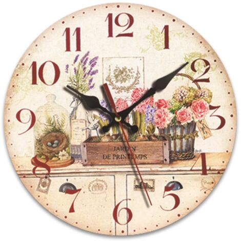 Reloj de pared redondo de madera, silencioso, de estilo retro, de 30 cm (12 pulgadas), ideal para decorar la sala de estar o el dormitorio. Color (batería no incluida).