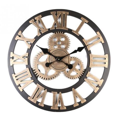 Reloj de pared redondo de metal estilo vintage grande, silencioso, sin tictac, a pilas, 30 cm, con números romanos, ideal para sala de estar, dormitorio y muebles de cocina