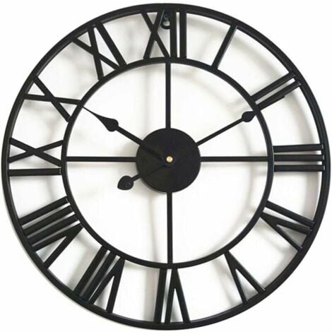 ALOVEZ Reloj de pared redondo grande de metal, estilo vintage, silencioso, sin tictac, funciona con pilasRelojes con números romanos negros de 60 cm para decoración de sala de estar, dormitorio, cocina