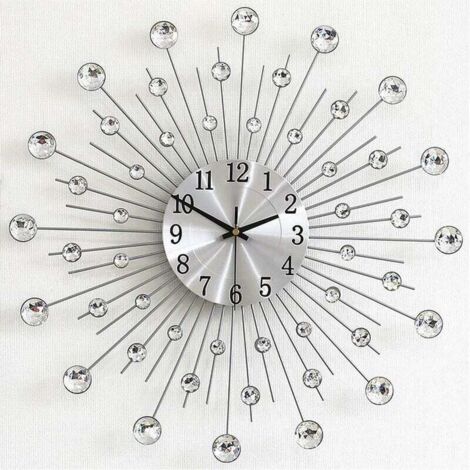 Reloj de pared Reloj de números arábigos silencioso y silencioso con diamantes de moda Reloj de pared grande plateado para sala de estar, dormitorio, cocina, decoración del hogar (50 cm  50 cm)