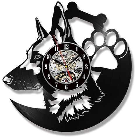 main image of "Reloj de pared, reloj retro montado en la pared, reloj LP de diseno animal de perro pastor"
