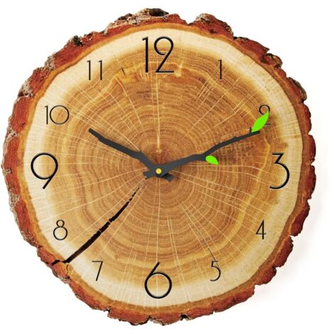 Reloj de pared retro de madera con anillos de crecimiento, reloj de vetas de madera, antiguo, reloj de pared silencioso, reloj de pared de estilo retro rústico, reloj de pared silencioso para salas de