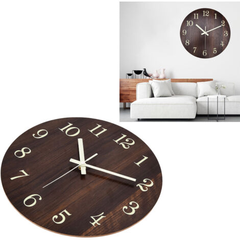 Reloj de pared retro de madera – movimiento de cuarzo silencioso, iluminación 3D, para cocina, oficina, dormitorio – tablero de fibra de 446 g/m², sin marco, sin cristal