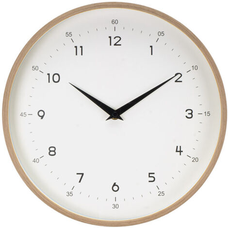 Reloj de pared "Ricoti" Ø30x4,5cm con agujas de movimiento continuo color madera y blanco (pila AA no incluida)