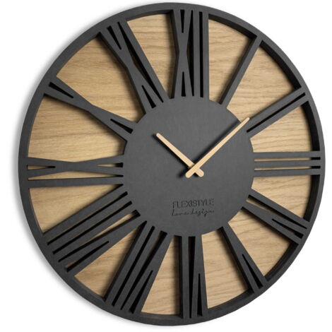 Reloj de pared romano grande negro Loft 50 cm