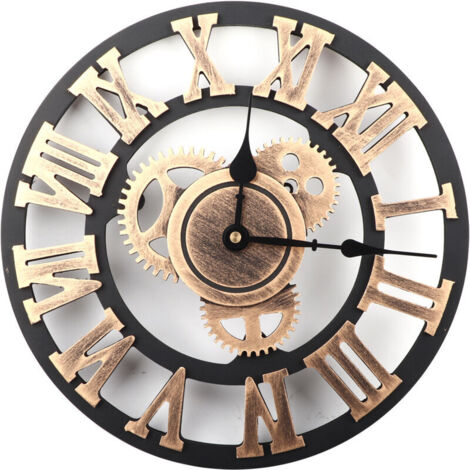 Reloj de pared rústico 3D Eosnow hecho a mano, con herrajes de madera, decoración vintage para salón, oficina o bar, 30 cm, dorado