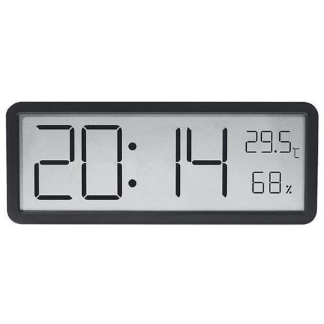 Reloj de pared sencillo con pantalla grande para salón, que muestra la temperatura y la humedad - negro