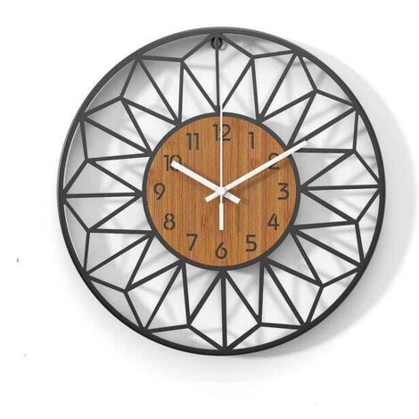 Reloj de pared silencioso de 30 cm, fabricado en madera maciza y metal, sin tictac (pilas no incluidas).