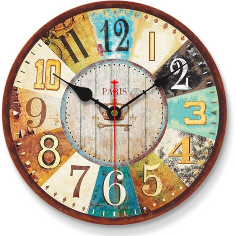 Reloj de pared vintage, 20 cm, hermoso reloj vintage elegante, funciona con pilas, de madera, silencioso, adecuado para cocina, sala de estar, baño, dormitorio, oficina
