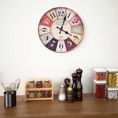 Reloj de Pared Vintage Negro/Madera Clara Ø60cm Thinia Home