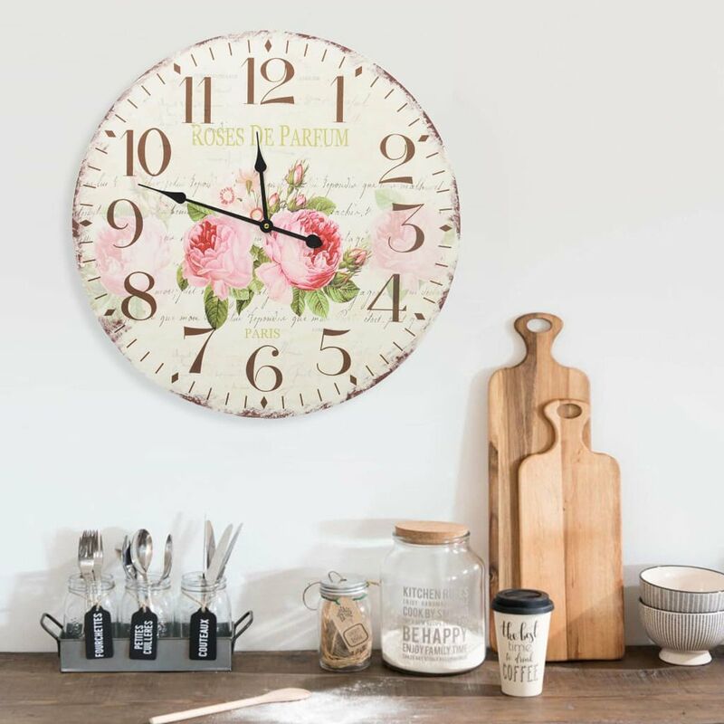 

Happyshopping - Reloj de pared vintage con flores 60 cm