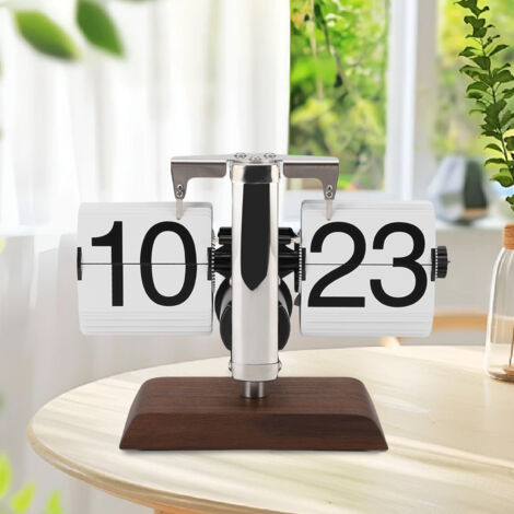 Reloj de pared vintage con números grandes – pantalla automática de 24 horas con cubierta de PVC y caja de madera de nogal negro – para salón y oficina, blanco