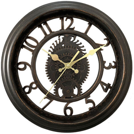 Reloj de pared vintage de 28 cm, negro, con esqueleto creativo, redondo y luminoso, estilo lujoso