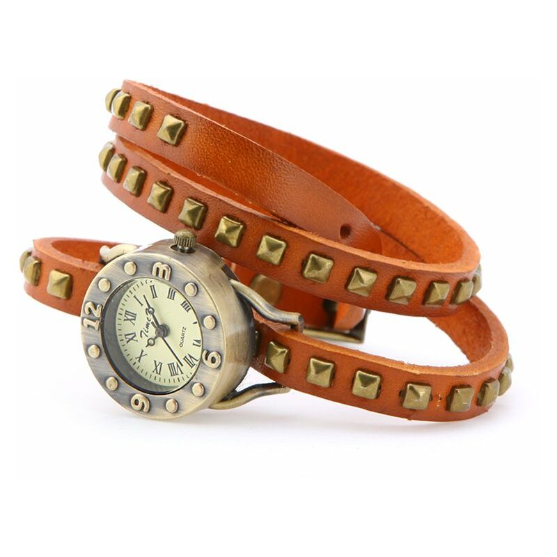 

Reloj de pulsera de pulsera con remaches vintage para mujer