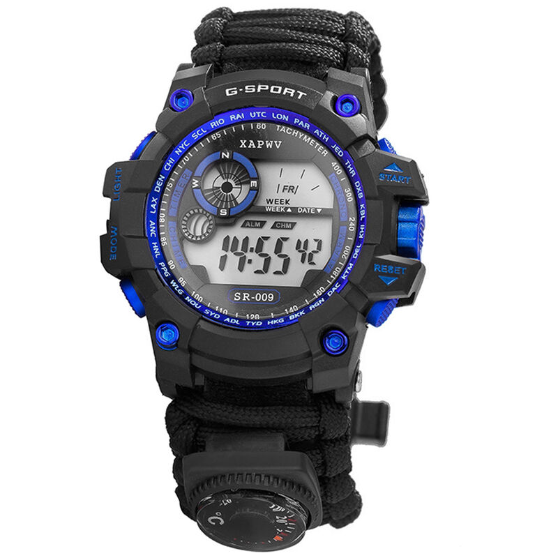 

Reloj deportivo digital de supervivencia Reloj repelente al agua Reloj de supervivencia de emergencia con paracord / silbato / iniciador de fuego /