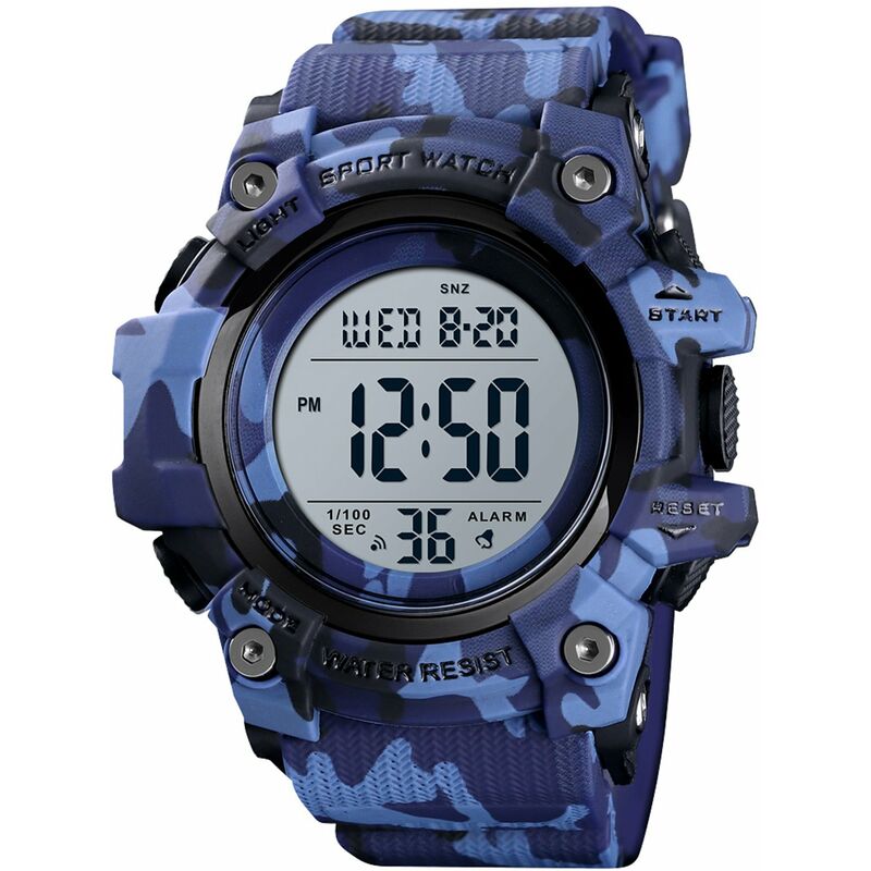

Reloj deportivo digital para hombre, modo de hora dual, fecha, semana, reloj despertador, luz de fondo, 5ATM, resistente al agua, relojes de moda