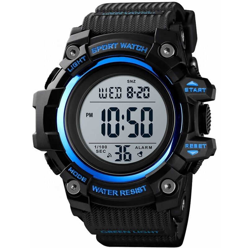 

Reloj deportivo digital para hombre, modo de hora dual, fecha, semana, reloj despertador, luz de fondo, 5ATM, resistente al agua, relojes de moda