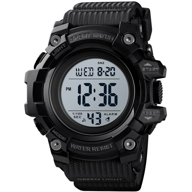 

Reloj deportivo digital para hombre, modo de hora dual, fecha, semana, reloj despertador, luz de fondo, 5ATM, resistente al agua, relojes de moda