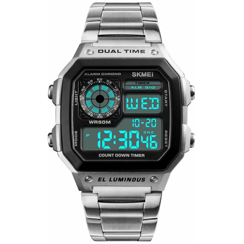 

Reloj deportivo SKMEI de acero inoxidable para hombre, reloj de pulsera para hombre con retroiluminacion digital resistente al agua 5ATM, cronografo