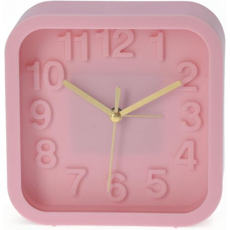 Reloj despertador analógico de cuarzo - Reloj de mesa de diseño retro - 13 x 13 cm - Rosa