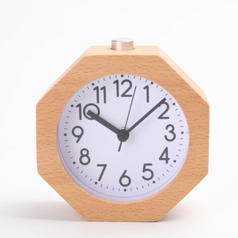 Reloj despertador analógico de madera, LED silencioso con números arábigos, luz nocturna, función de repetición de alarma, funciona con pilas, fácil de configurar para niños, amarillo.