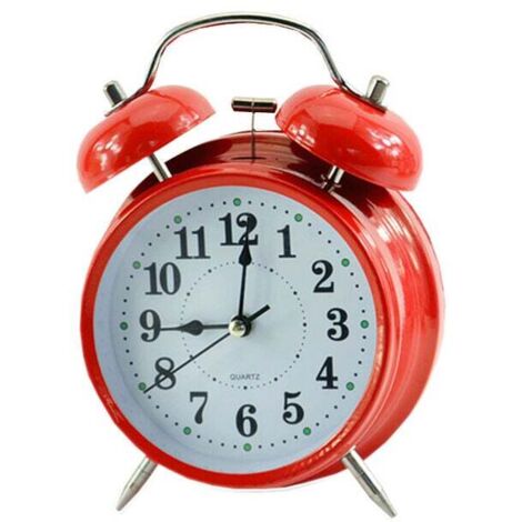 Reloj despertador analógico KZQ de 4 pulgadas, doble campana, color rojo vintage, silencioso, de cuarzo, funciona a pilas, muy fuerte, con retroiluminación para la mesita de noche en la oficina, reloj