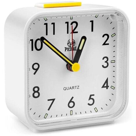 Reloj despertador analógico silencioso KZQ, despertador matutino, reloj de cuarzo de plástico para mesita de noche, pequeño despertador a pilas sin tictac, despertador de viaje con función de repetici