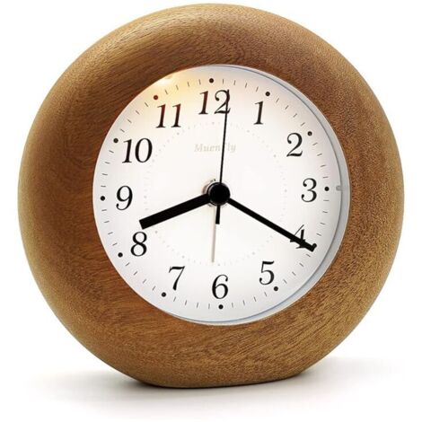 Reloj despertador analógico sin tictac, reloj despertador de madera con función de repetición, reloj despertador a pilas sin radiación, reloj de escritorio con luz nocturna para habitación infantil, m