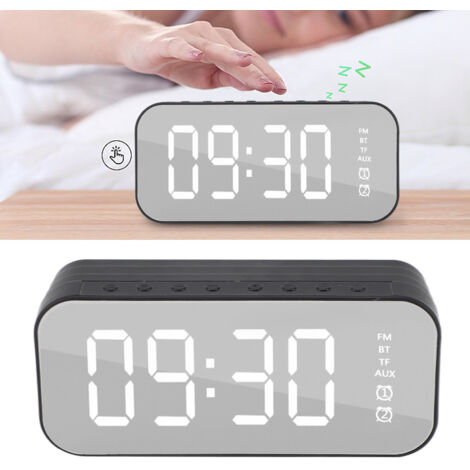 Reloj despertador Bluetooth de estilo retro con espejo, reloj de mesa multifuncional con subwoofer, reloj digital fabricado en plástico ABS, lente PS (143,4 mm), puerto micro-USB.