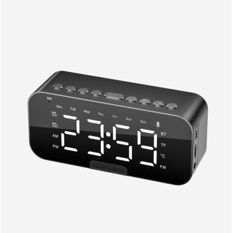 Reloj despertador con altavoz, altavoz Bluetooth, pequeño reloj despertador de interior, radio FM portátil con inserción de tarjeta y señal audible.