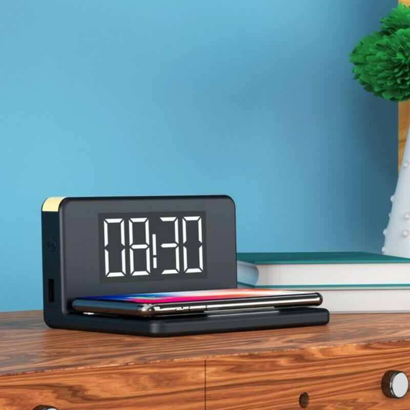 

Reloj Despertador con Cargador Inalámbrico KSIX Qi Negro
