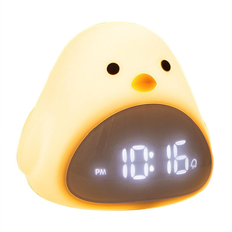 Reloj despertador con luz nocturna recargable para niños, blanco, lámpara de noche, reloj despertador digital con pantalla de temperatura, regalo