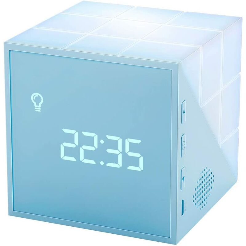 

Reloj despertador con luz para niños Creative Cube Wake Up Reloj despertador para niños con lámpara de noche colorida, función de repetición, luz