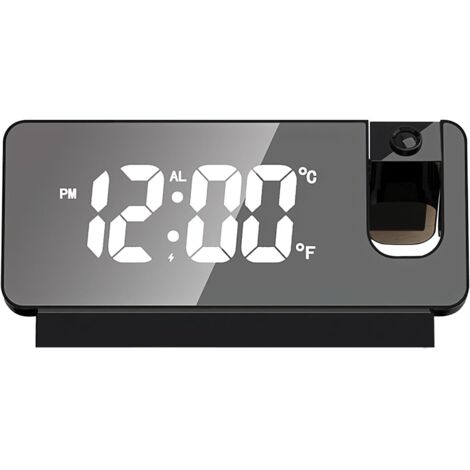 Reloj despertador con proyección de 180°, reloj despertador LED, reloj digital, función de repetición, doble gong, pantalla de temperatura USB, función de carga, reloj de proyección para el hogar.