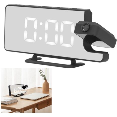 Reloj despertador con proyección LED, reloj despertador digital con espejo, luz recargable con 6 niveles de brillo [Reloj despertador con proyección] [EcoTime] [Modelo MR6] [Luz ajustable]
