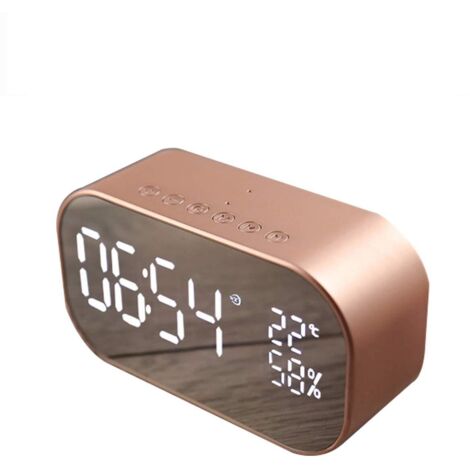 Reloj despertador con radio digital, altavoz Bluetooth inalámbrico, carga USB, entrada AUX y reproducción de tarjeta TF para escritorio (oro rosa)