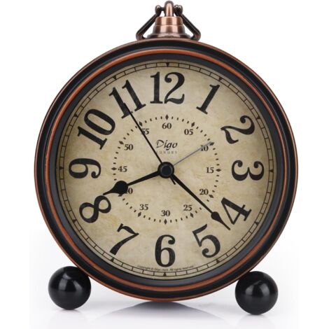 Reloj despertador de escritorio silencioso de estilo retro europeo negro de 5,5 pulgadas, sin tictac, funciona con pilas, esfera de vidrio de alta definición, fácil de leer, adecuado para decoración d