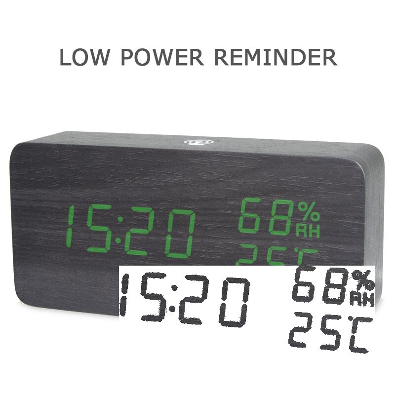 

Reloj despertador de madera digital LED, carga USB o suministro de bateria,Blanco negro