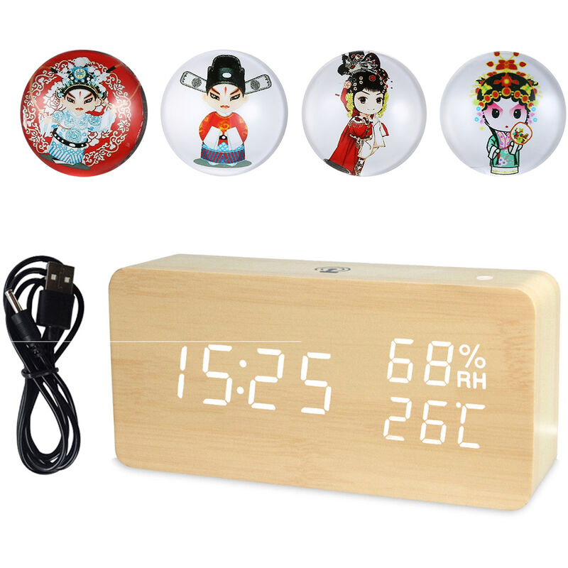 

Reloj despertador de madera digital LED Control de la aplicacion Tiempo / Temperatura / Humedad / Pantalla de fecha Reloj electronico de escritorio 4