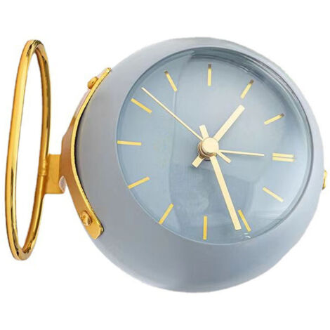 Reloj despertador de mesa de metal azul: pequeño y silencioso para estudiantes.