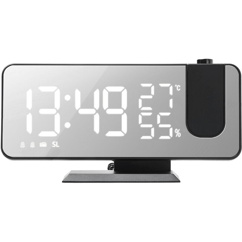 

Reloj despertador de proyeccion digital con superficie de espejo 4 en 1 Reloj de proyector de 180 grados Temperatura interior Monitor de humedad
