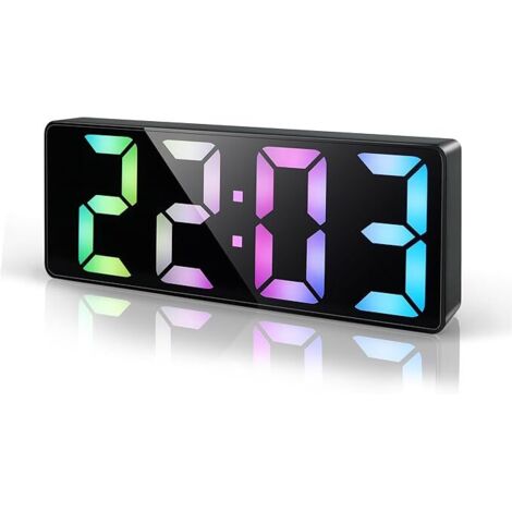 Reloj despertador digital con ajustes de temperatura, fecha y brillo.